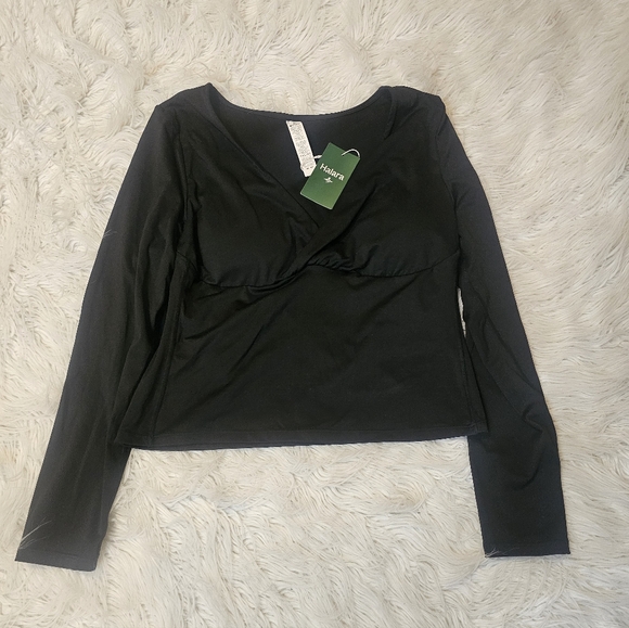 HALARA Tops - HALARA Black Long Sleeve Wrap-Front Top